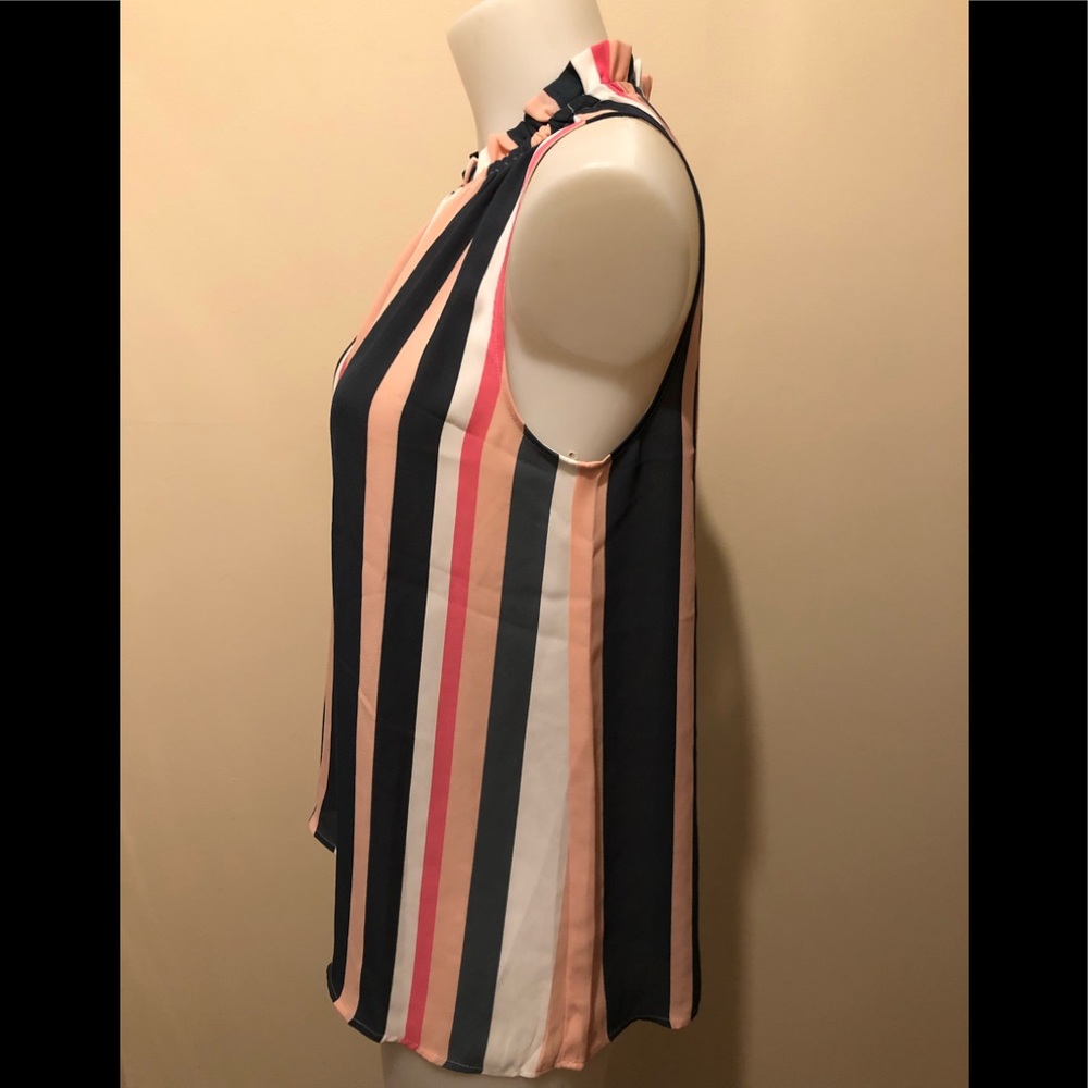 LOFT BOUQUET SMOCKED RUFFLE STRIPED SHELL Size XS - Picture 10 of 15